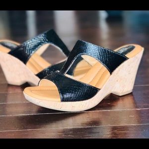 Black croc wedge sandal